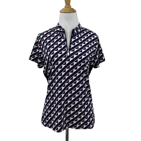 Tail Quarter Zip Mock Neck Golf Polo Womens S Small Multi Geo Print Short Sleeve - Picture 1 of 9